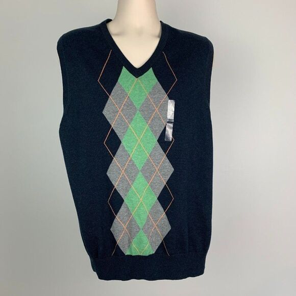 Men's Gap sz Large L Sweater Vest Argyle Navy Sleeveless New NWT NOS - Picture 1 of 6